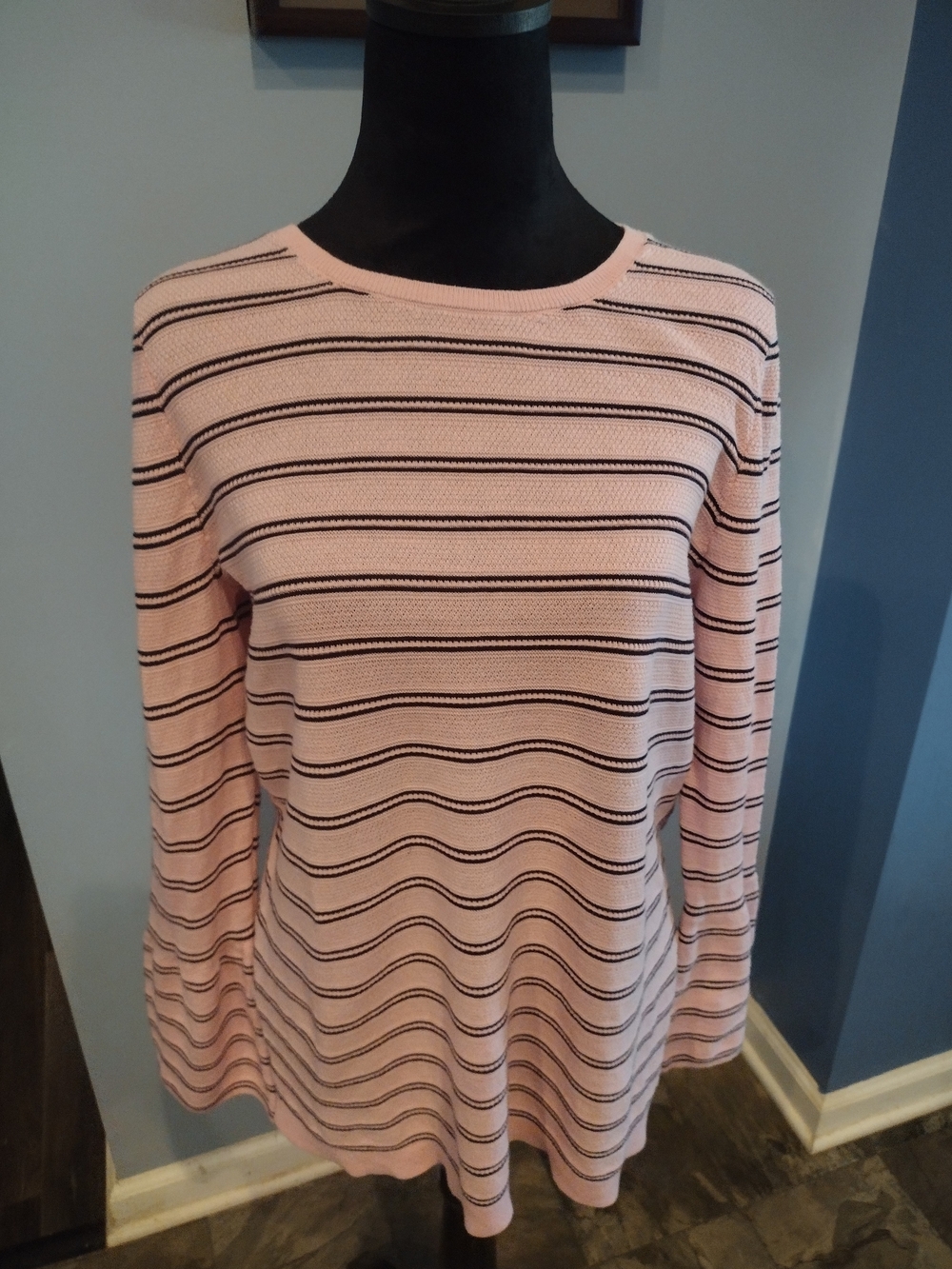 Talbots Striped Pink Long-Sleeve Knit Top